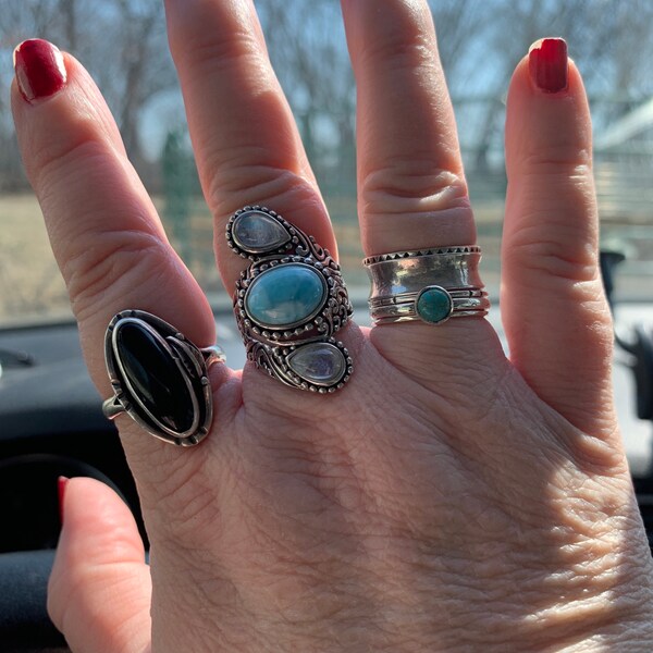 Stacking Ring Set, Turquoise Ring, Sterling Silver Rings for Women ...