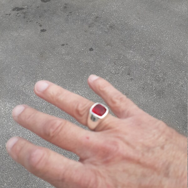 Garnet Ring , Faceted Garnet Signet Ring , 925 Sterling Silver , Unisex ...