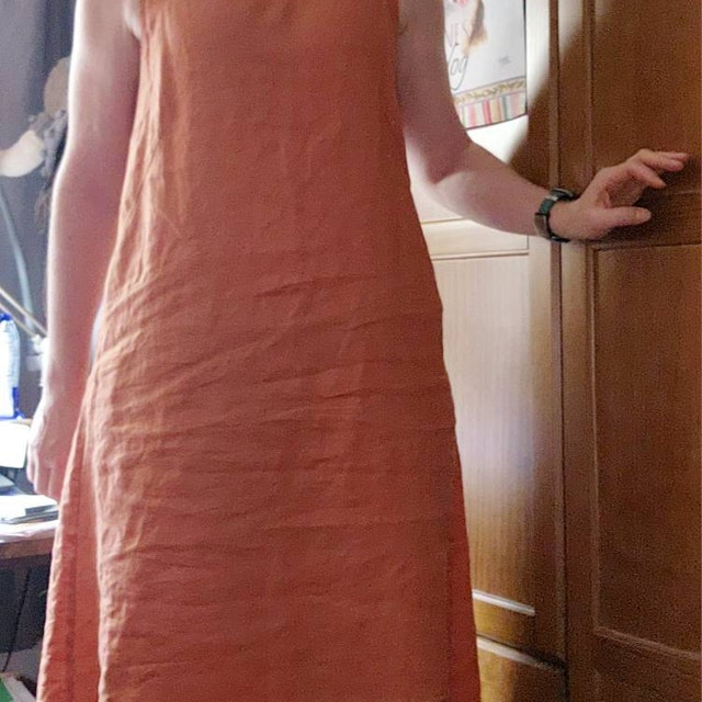 open lace back dress Terracotta Linen Jumper Dress S/M – OMNIA
