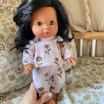 28 Cm Soft Body Doll Minikane 2 Pieces Rib Jersey Flower Groovy