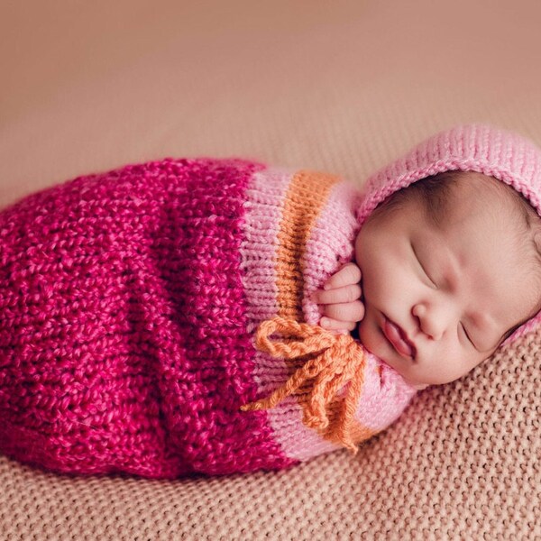 SNUGGLE SACK Knitting Pattern: Newborn Knit Snuggle Sack and Bonnet ...