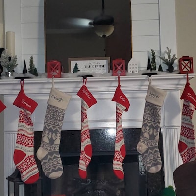 Personalized Large 28 Knitted Christmas Stockings Red Grey White ...