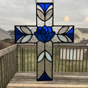 Rose Cross Stained Glass Pattern, DIY Home Decor (digital Download