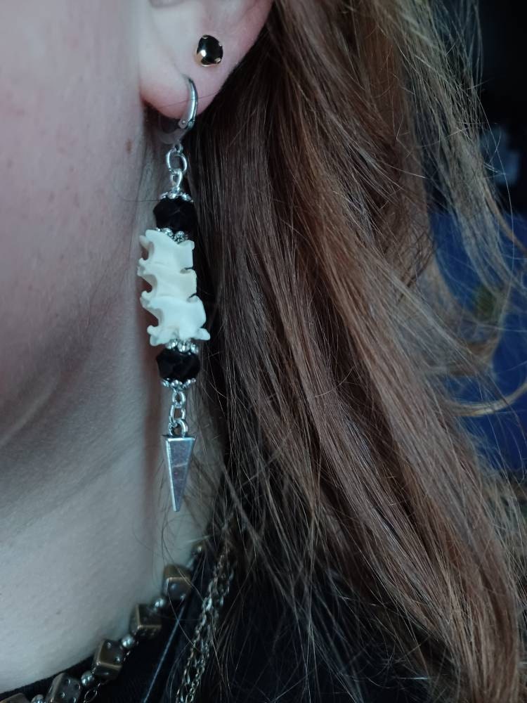 Exquisite Victorian-Era Inspired Coiled Rattlesnake Vertebrae Dangling, Earrings with Intricate Metalwork and Antique Brass Finish