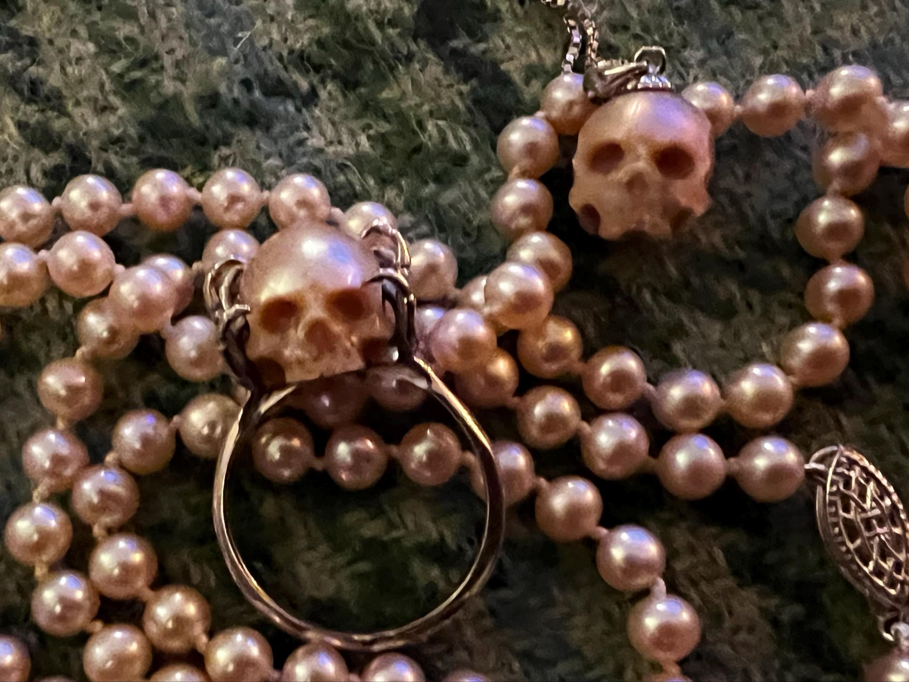 skull pearl ring ''be a thinker''freshwater pearl handcarved skull ring proposal ring 925 silver gothic statement ring wedding claddagh ring