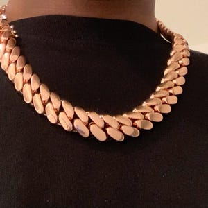 Cuban Link Chain 15MM Solid Handmade Jewelry Miami Style, Birthday Fathers Day Anniversary, HipHop Jewelry, Rose Gold Plated, Gift For Him