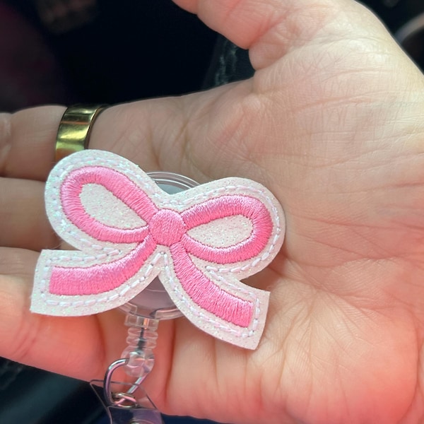 2 PCS Pink Bow Badge Reel, Cute Girly Badge Reel With