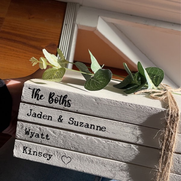 Personalised Family Names Book Stack Gift! Beautiful, Neutral Home ...