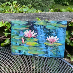 睡蓮の油絵：モネの池のアート、花の壁飾り（8x12）NatalyArtUa作