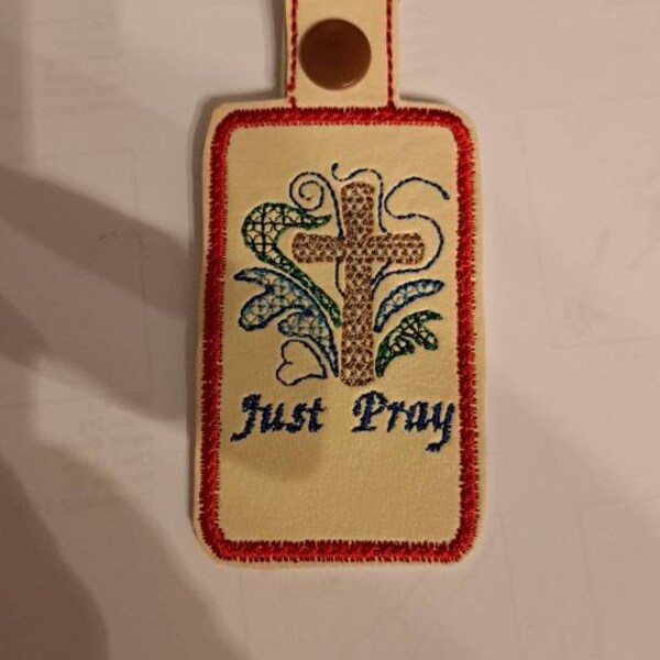 ITH Just Pray Key Fob, Cross Key Fob, Religious Bag Tag, Christian Key ...