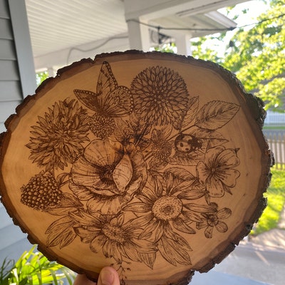 Wildflower Wood Burning, Flower Wood Engraving, Butterfly Wood Burning ...
