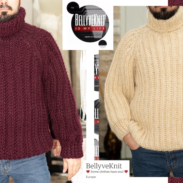 Knit Ribs Wool Sweater, Oversized Turtleneck Sweater, Pure Wool ...
