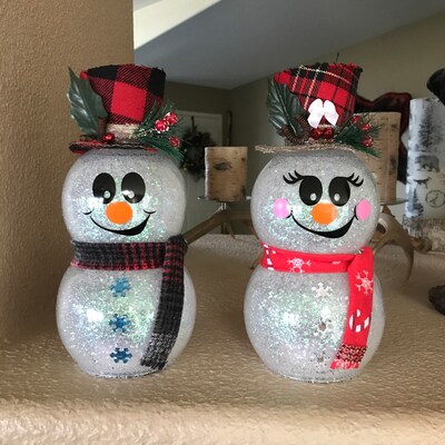 Snowman and Snow Woman With Lights, Lighted Snowman, Snowman Light ...