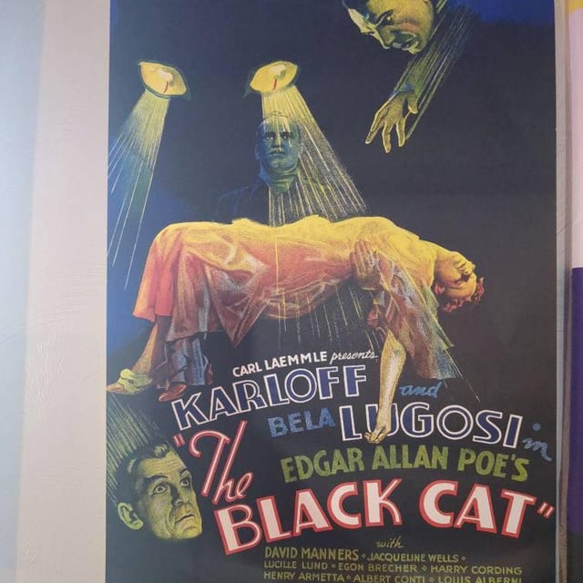 1934年映画『黒猫』ポスター：カーロフ＆ルゴシ、ヴィンテージホラー