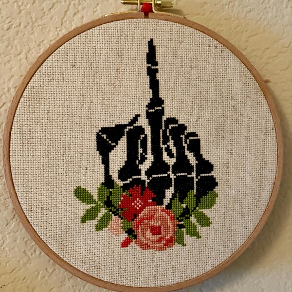 Snarky Skeleton Middle Finger Cross Stitch Pattern – Sarcastic Rude ...