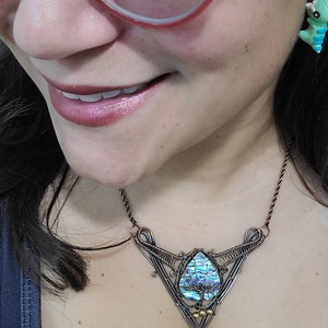 Handcrafted Labradorite & Copper Wire Wrapped Drop Earrings - 2.87 Inch