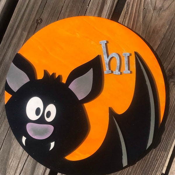 Bat Hi Halloween Door Hanger SVG | Bat Welcome Sign | Laser Cut File ...