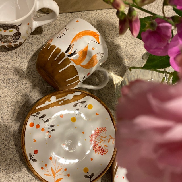 【新品・送料込】松助窯　 Free  bowl    2個set Hand Painted Tactile Bowl, Cute Fox, Plate for Baby, Gift