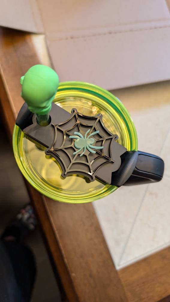 Glow In The Dark Spider Web Halloween Tumbler Topper | 20, 30oz, 40oz, or 64oz Stanley Quencher| Accessory Tag Plate Stanley Flowstate h2.0