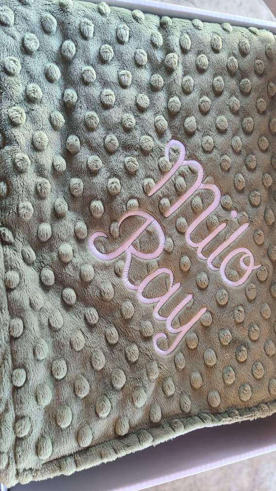Personalized Blanket for Baby Boy, Green Minky Blanket with Name, Name Baby Shower Gift, Embroidered Minky Blanket for Newborn