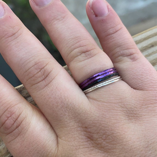 Super Thin Violet Silver Stackable Ring(s),purple Ring,purple Stacking ...