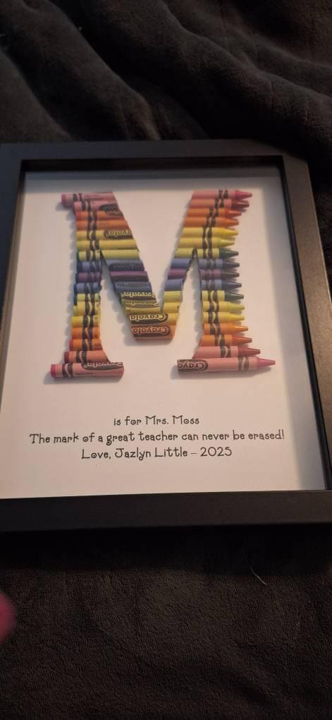 FAST SHIPPING!!! Framed 8 by 10 - Double Rainbow Crayon Letter - Personalized Teacher Gift