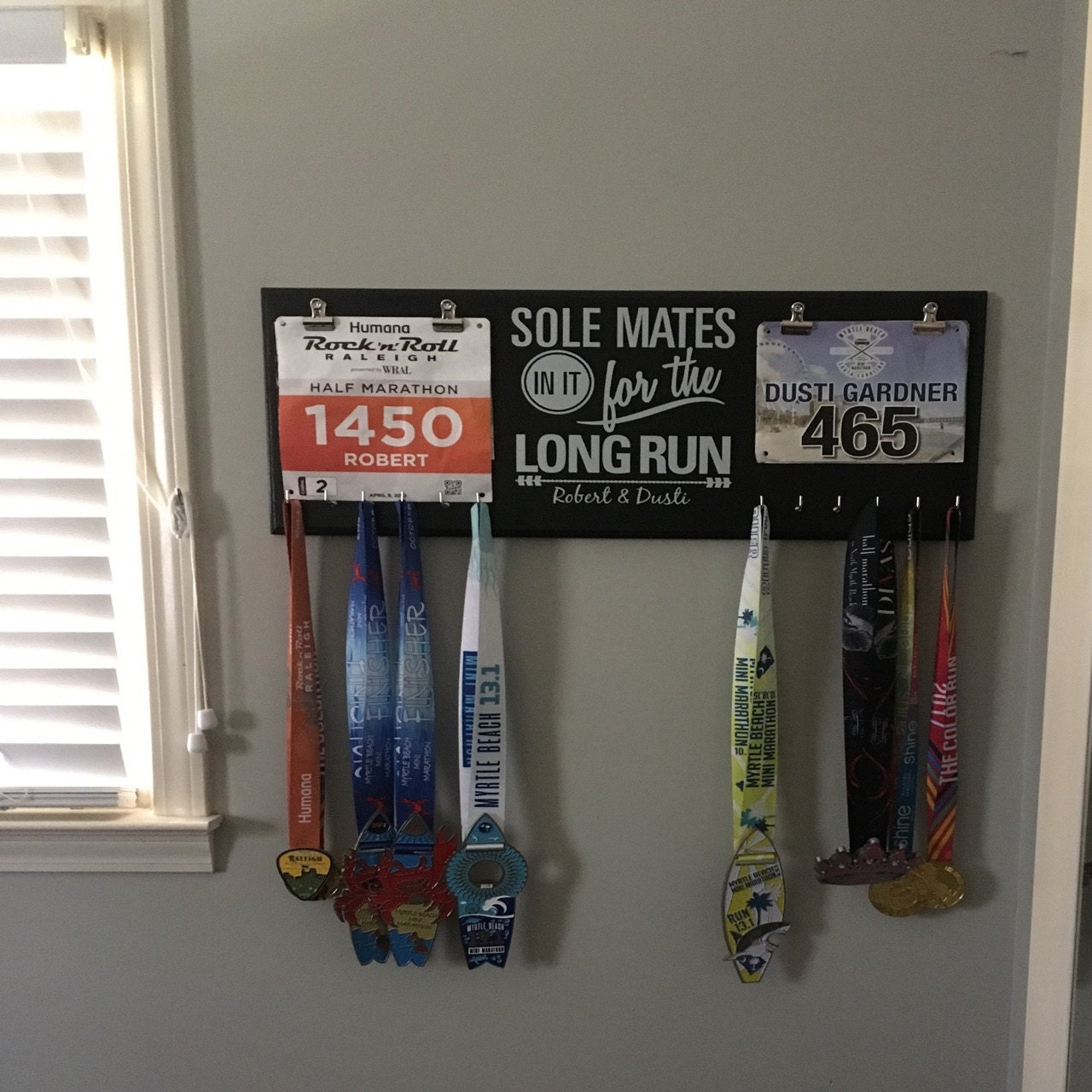 Couples Race Bib Medal Holder - Sole Mates Race MEDAL Bib Display - CUSTOMIZE Name Gift Idea Perfect Couples who Run
