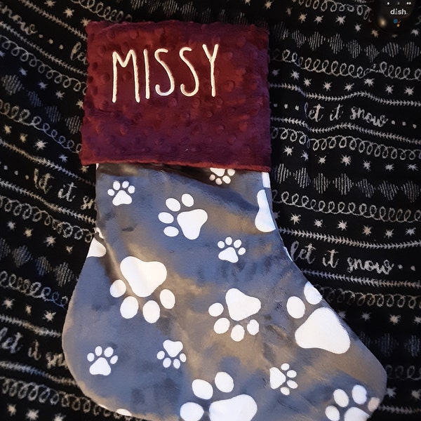 Paw Print Dog Stocking, Dog Christmas Stocking, Paw Print Christmas Stocking, Personalized Pet ...