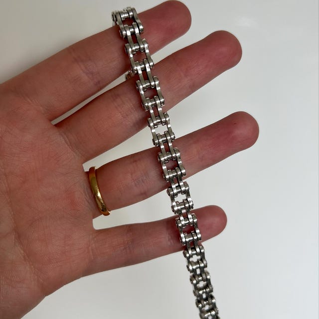 925 Sterling Silver Bike Chain Bracelet for Biker Solid Punk