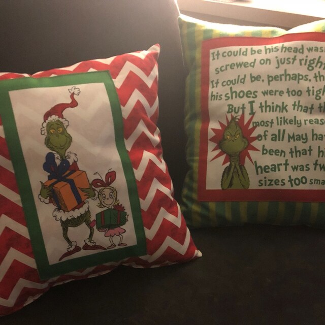 GRINCH Pillow BoUTIQUE HANDMaDE Beautiful Bright Colors with Etsy