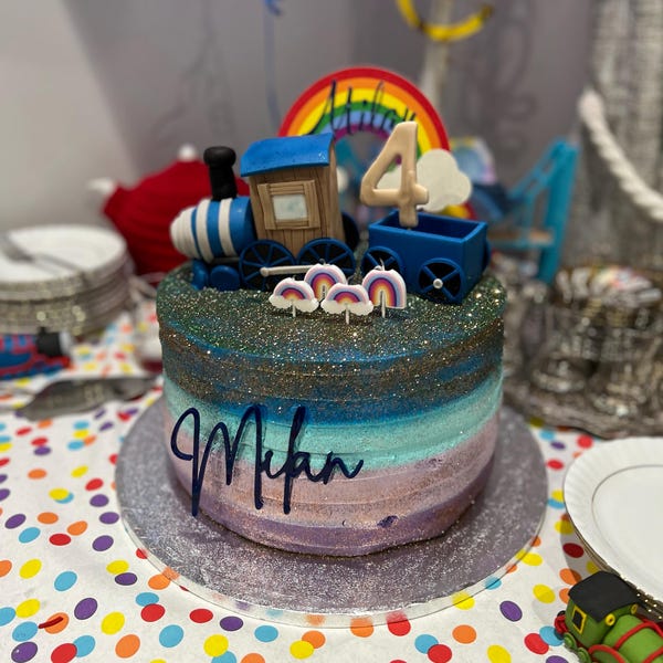 Edible Train Cake Topper With Carriageway [ Birthday Sugar Cake Topper ...