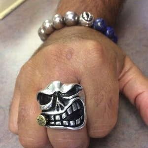 MISTER .45 the Grin Sterling Silver Ring Skull Ring Biker Ring