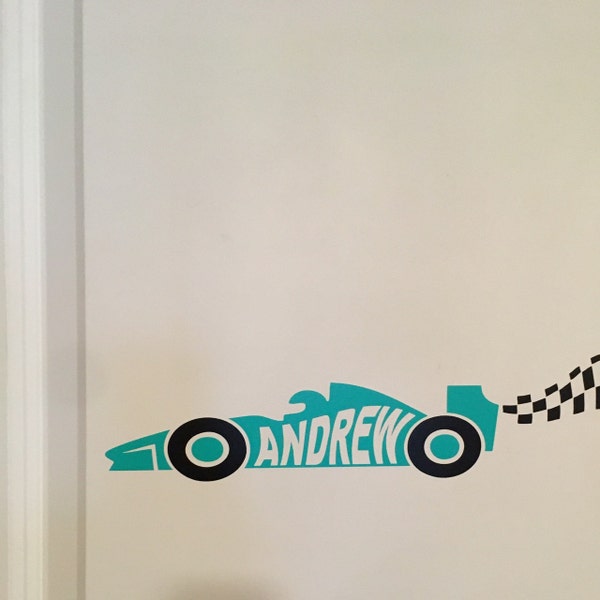 Custom Vinyl Decal - Race Car Checkered Flag - Kids Room Door Wall ...