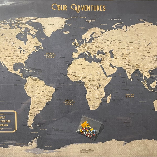 Large World Map Push Pin Executive Style 24x36 or 24x16 Customized Pin ...