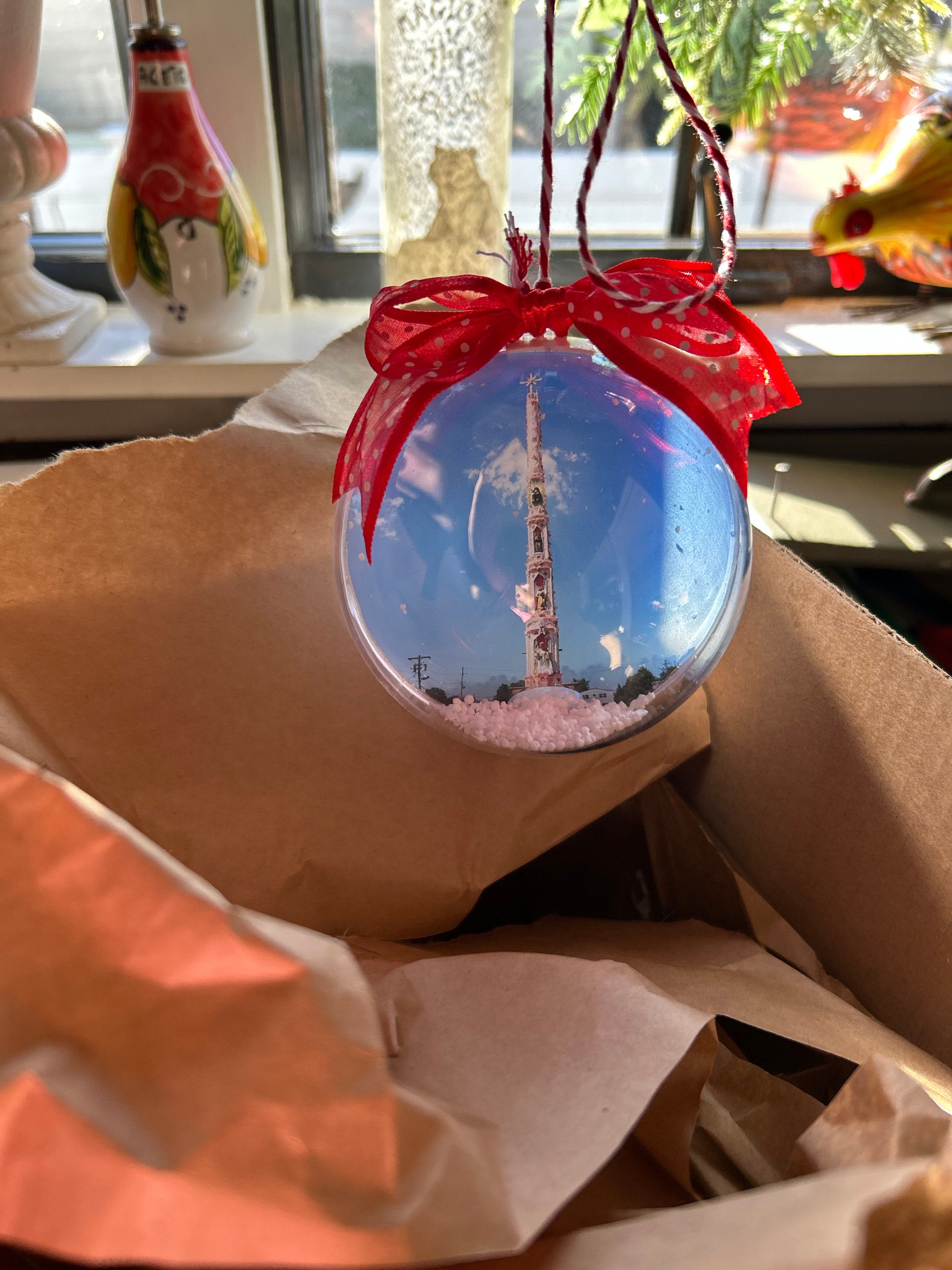 Custom Photo Christmas Ball Ornament, Big Transparent Bauble with Decorative Snow, Personalized Holiday Decor & Family Keepsake, Xmas Gift