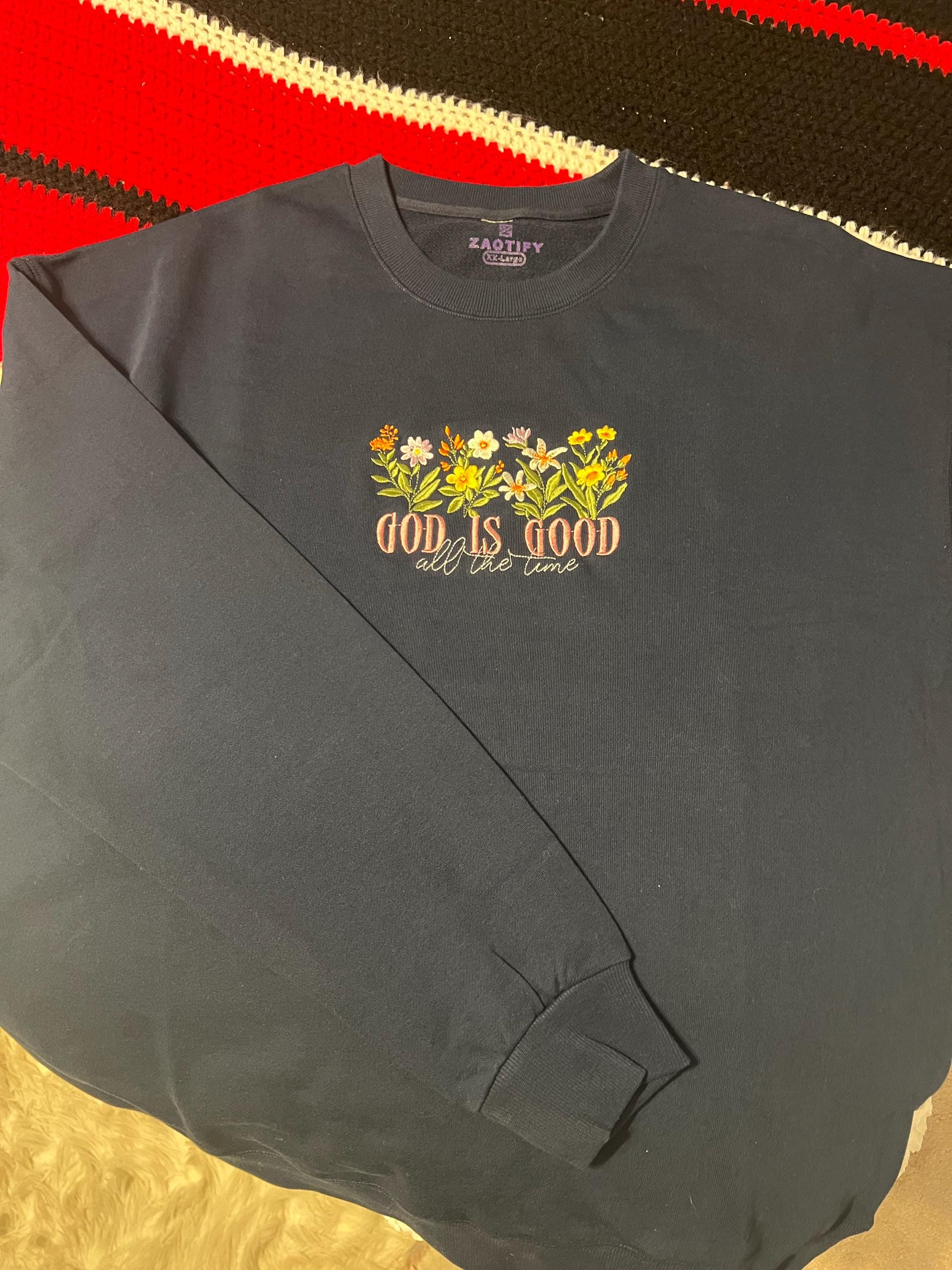 Embroidered God is Good Wildflower Sweatshirt, Botany Embroidered Hoodie, Cottage Core Embroidery T-shirt,Crew Neck Sweatshirt