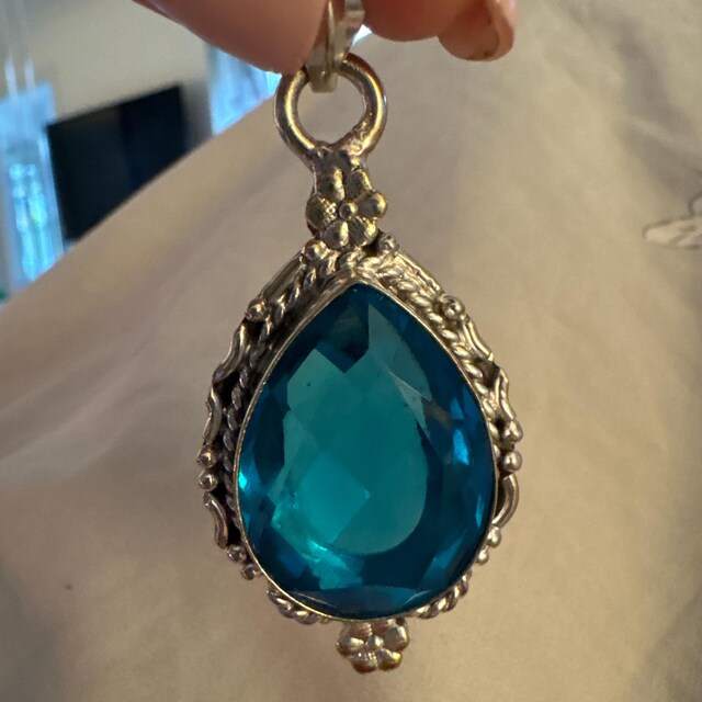 Pendentif En Argent Sterling 925 Avec Topaze Bleue De Londres - Pierre Naturelle - Fait Main En Inde