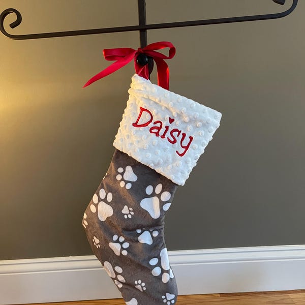 Paw Print Dog Stocking, Dog Christmas Stocking, Paw Print Christmas Stocking, Personalized Pet ...