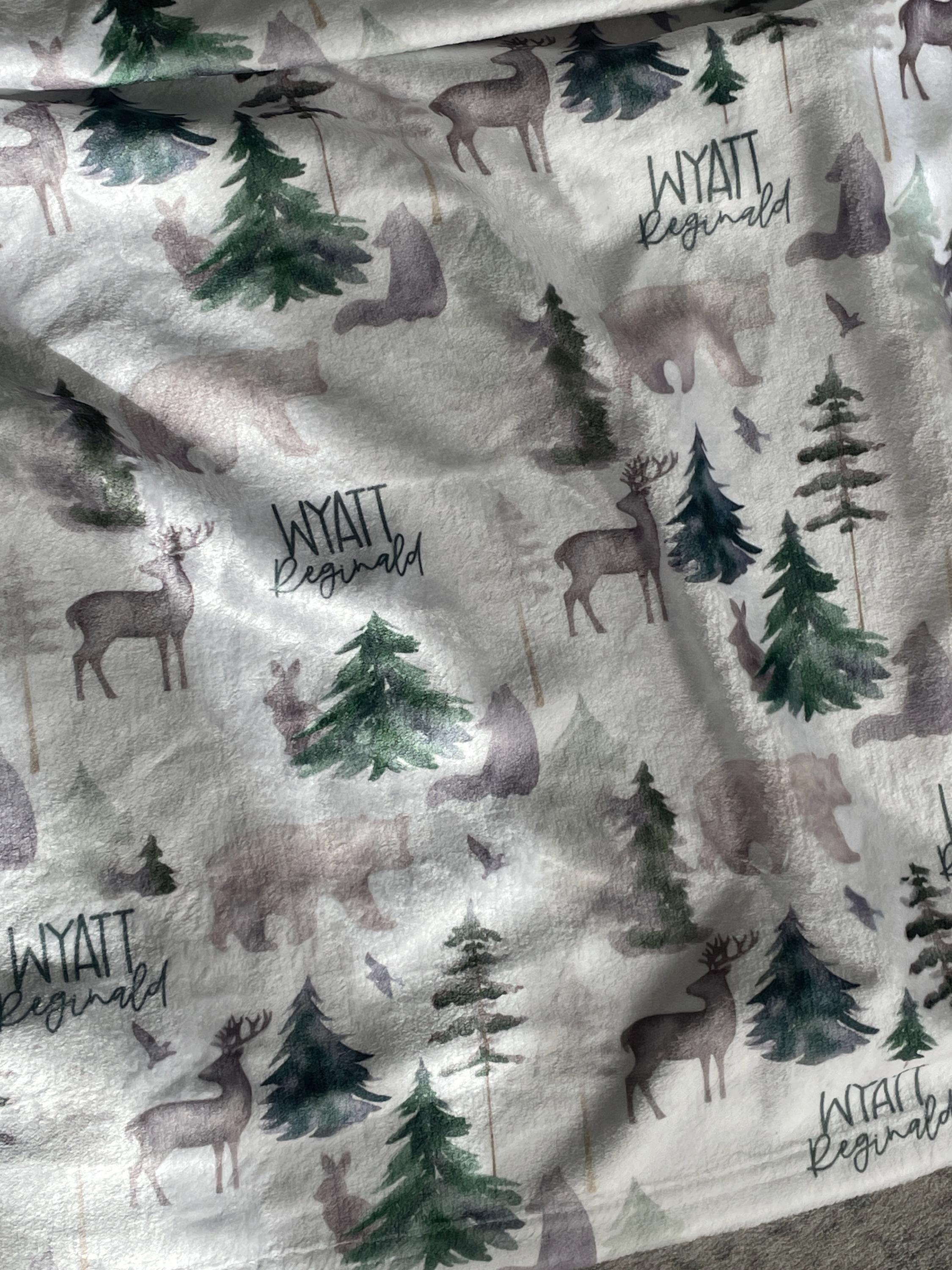 Personalized Woodland Blanket Hat Set -Custom Baby Shower Gift Hospital Name Announcement -Personalized Buck Bear Baby Blanket - SW547