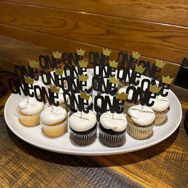 One Cupcake Toppers With Gold Crown for First Birthday, Wild One ...