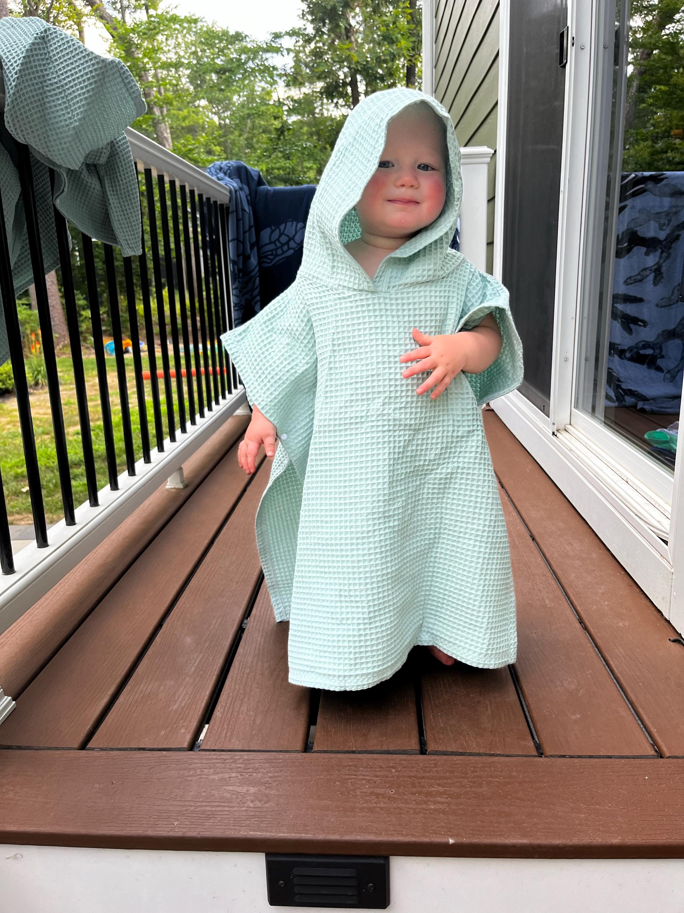Hooded Towel with Custom Embroidery - Waffle Beach Towel Poncho - Hooded Coverup - kids swimsuit coverup - 100% organic cotton