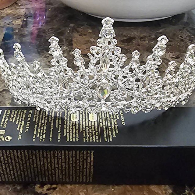 Corona di cristallo da donna, tiara con piume, per