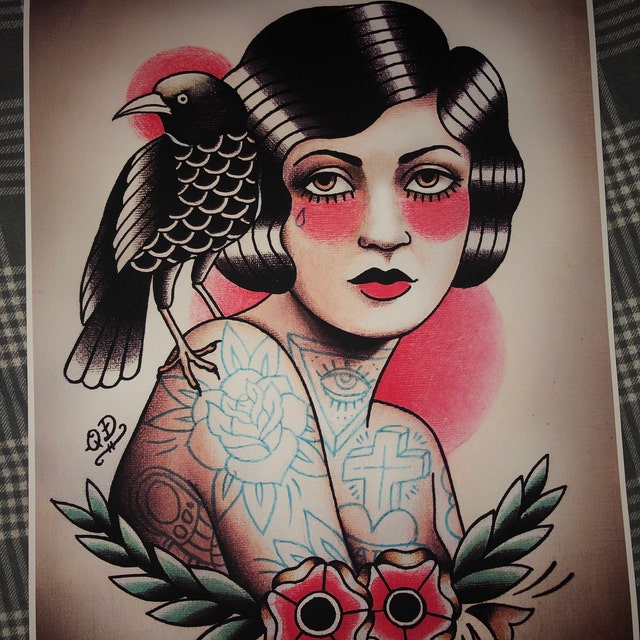 Boxer Flapper Girl Tattoo Art Print 