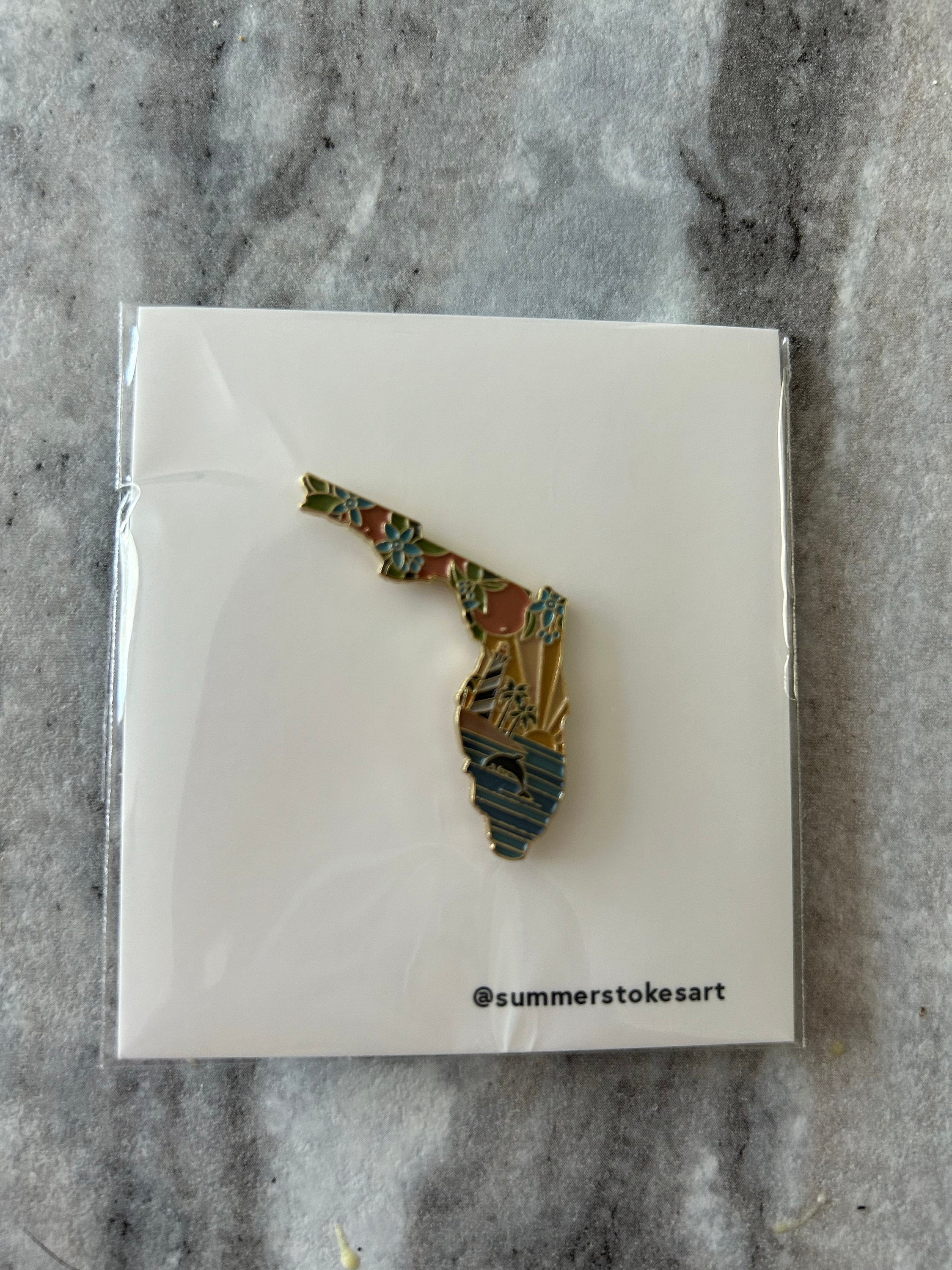 Florida Enamel Pin | Gold Soft Enamel Pin | Illustrated United State Pin | Butterfly Clasp | 1.25&quot;