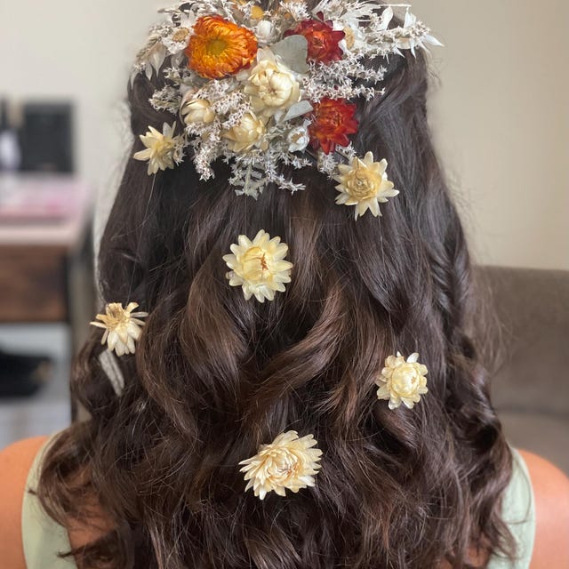 Original Boho Dried Red Orange Ivory Real Flower Hair Comb Original Boho Dried Red Orange Ivory Real Flower Hair Comb