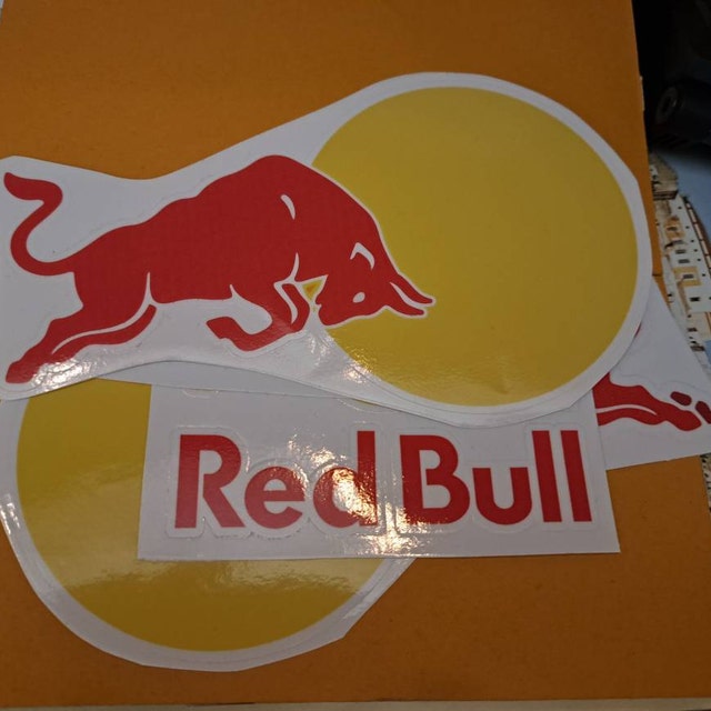 Red Bull (15CM Large Set) Stickers x6 With White Background Main Logo,  Motor Bike, Car, Skate, Helme