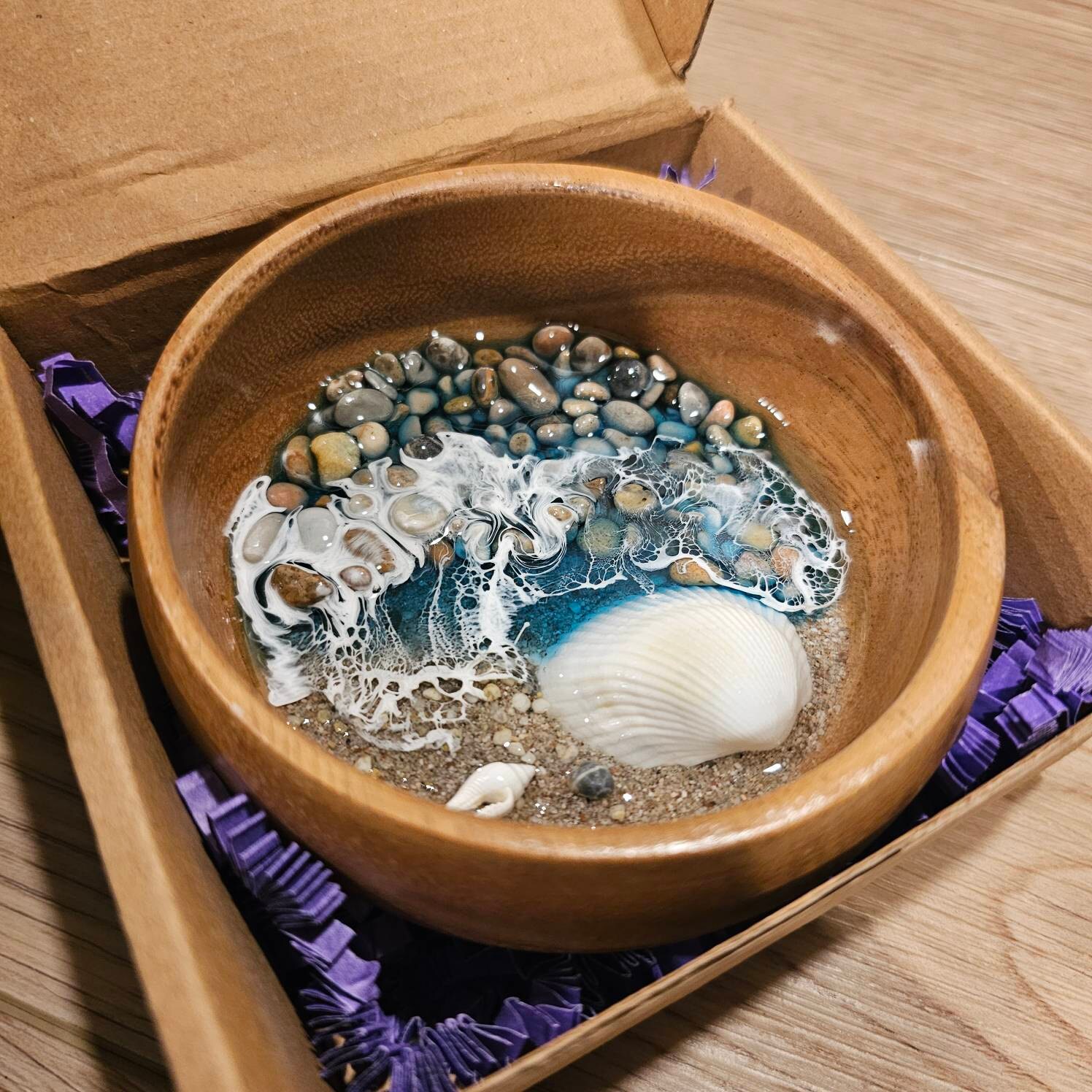 Ozean inspirierte personalisierte Ringschale aus Harz, Geschenk für Sie - Hochzeitsgeschenk - Jubiläumsgeschenk - Schmucktablett - Ringschale aus Holz - Lehrergeschenk
