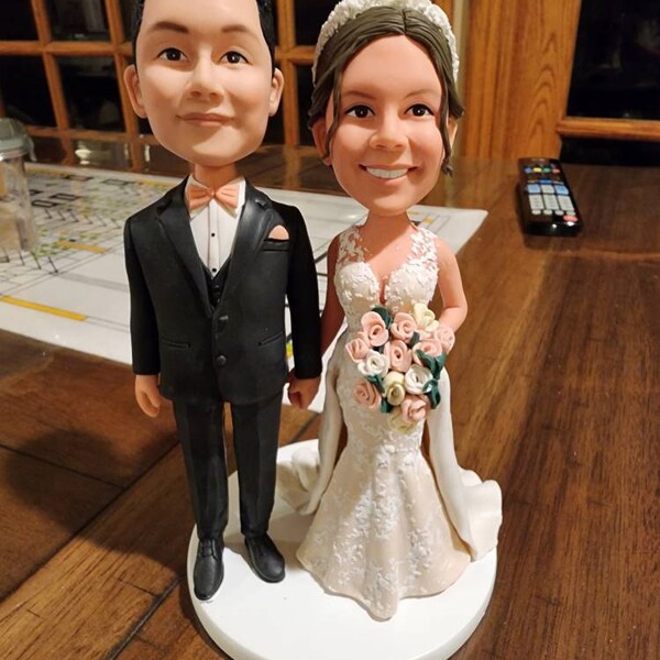 Personalized Wedding Cake Topper Bobbleheads: Custom Bride and Groom ...