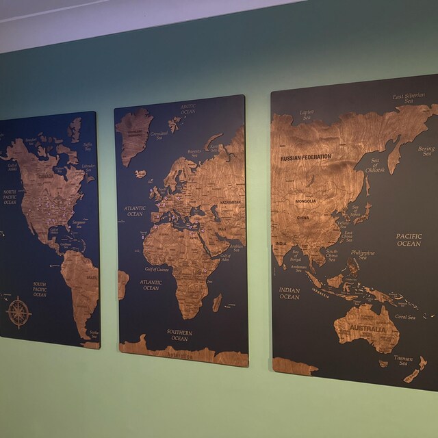3D世界地図、コルク製世界地図ウォールアート、木製世界地図プッシュ