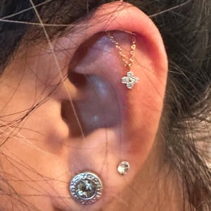 18/16G Tiny Vertical Dangle Hidden Helix Chain Piercing Dangle Titanium Labret • Threaded Flat Back Earring • Tragus • Helix • Cartilage